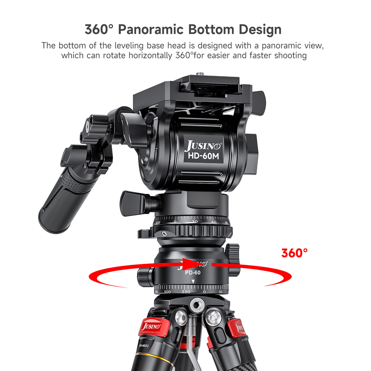 JUSINO Stativ-Nivellierbasis Neigekopf mit 360° Panorama-Funktion und ±15° Neigung PD-60