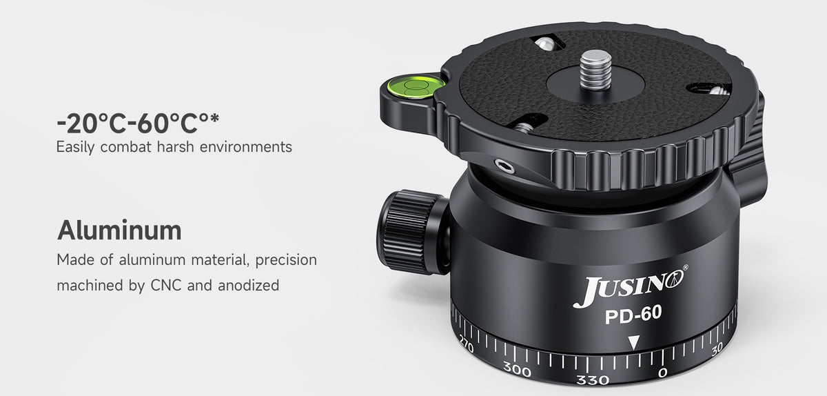JUSINO Stativ-Nivellierbasis Neigekopf mit 360° Panorama-Funktion und ±15° Neigung PD-60