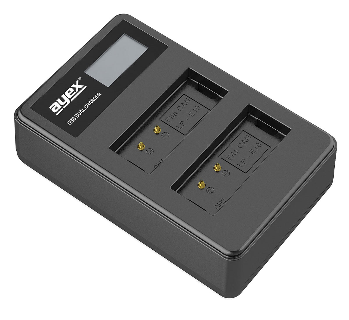 USB Dual Ladegerät für Canon LP-E10 Akkus beleuchtetes Display Ladestandanzeige