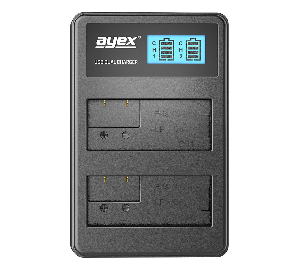 USB Dual Ladegerät für Canon LP-E8 Akkus beleuchtetes Display Ladestandanzeige