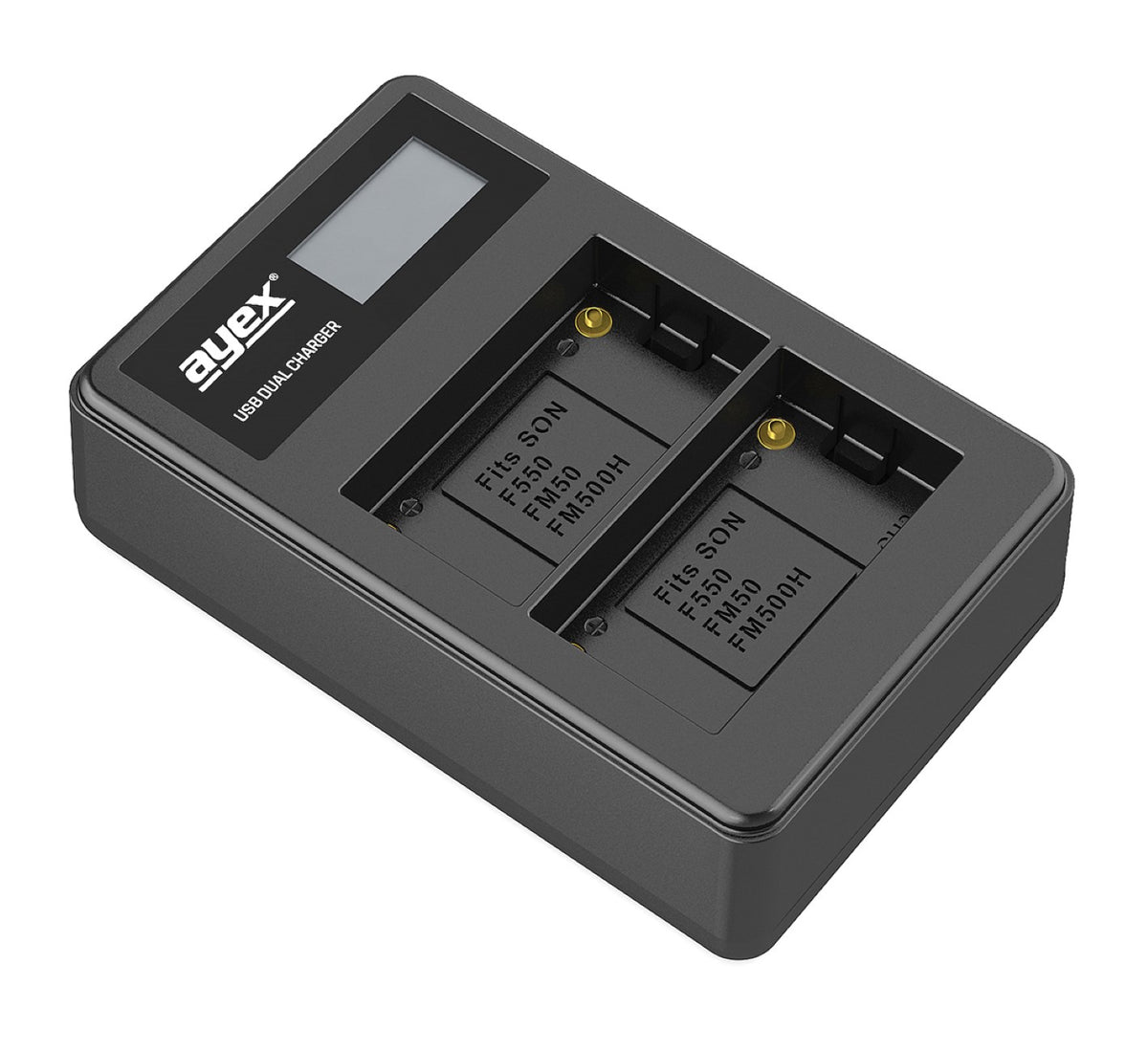 USB Dual Ladegerät für Sony NP-F550 NP-FM550H NP-FM50 Akkus beleuchtetes Display Ladestandanzeige