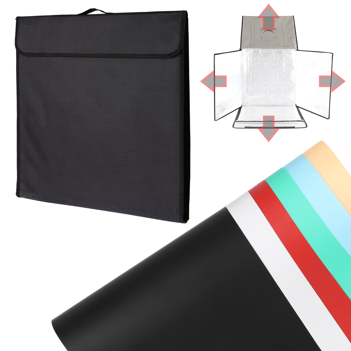 ayex Fotostudio Set Foto Box mit LED Licht und Hintergrund-Folie, optimal für Produktfotografie