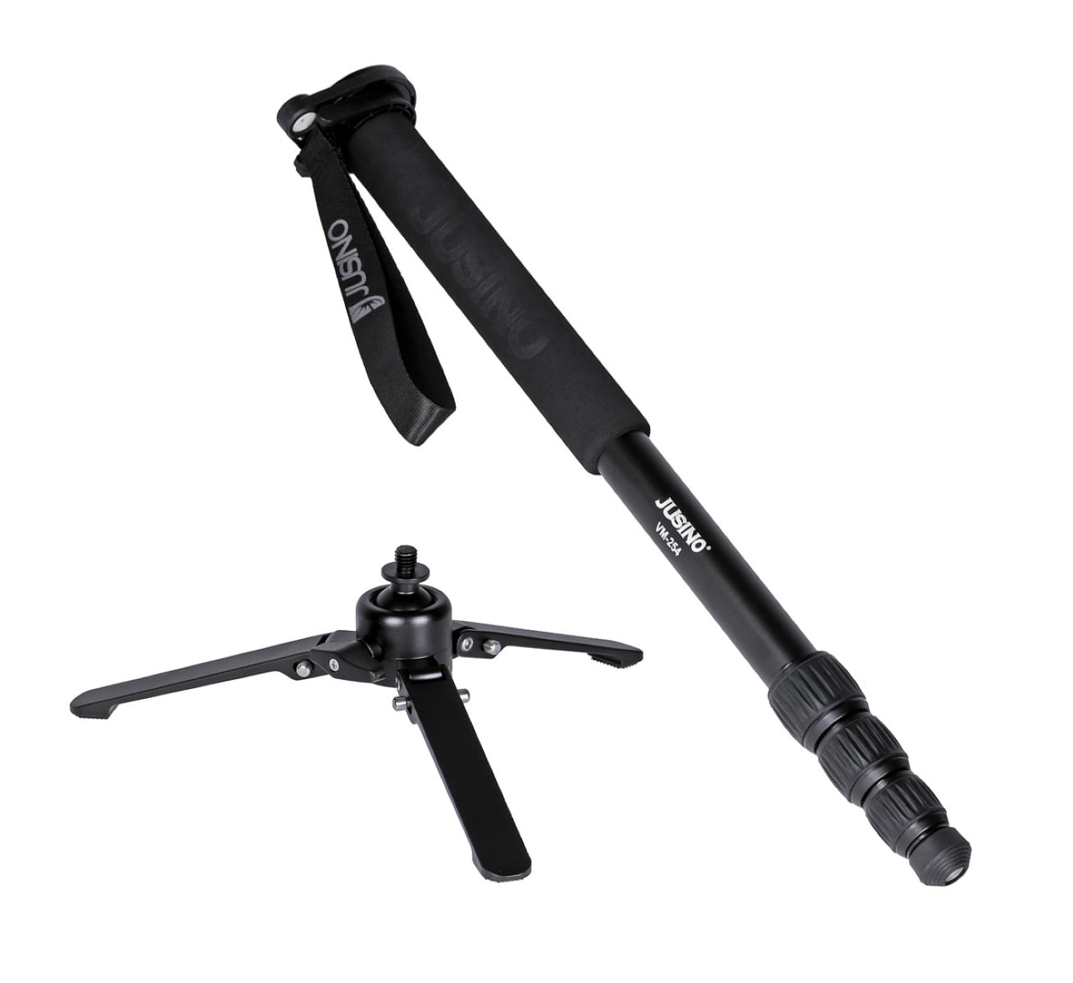 JUSINO Alu Monopod abnehmbarer Fuß Tischstativ Schnelldrehverschlüsse bis 153cm 6kg