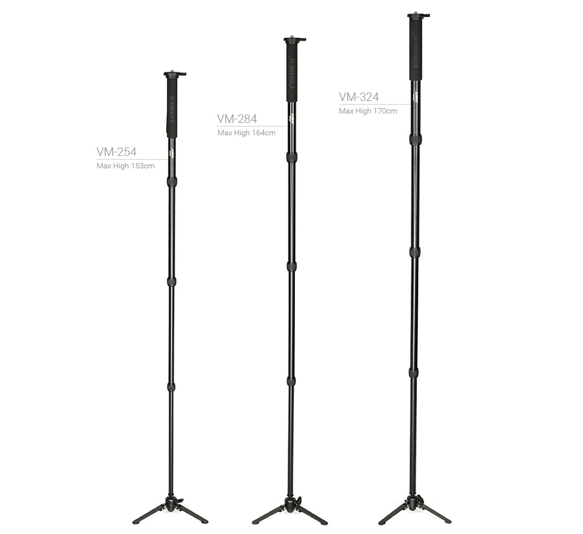 JUSINO Aluminium-Monopod mit abnehmbarem Fuß Tischstativ Schnelldrehverschlüsse bis 164cm 10kg VM-284