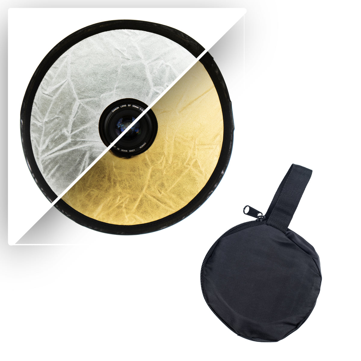 2in1 Faltreflektor Mount Lichtreflektor rund mit Objektivöffnung Gold/Silber 30cm