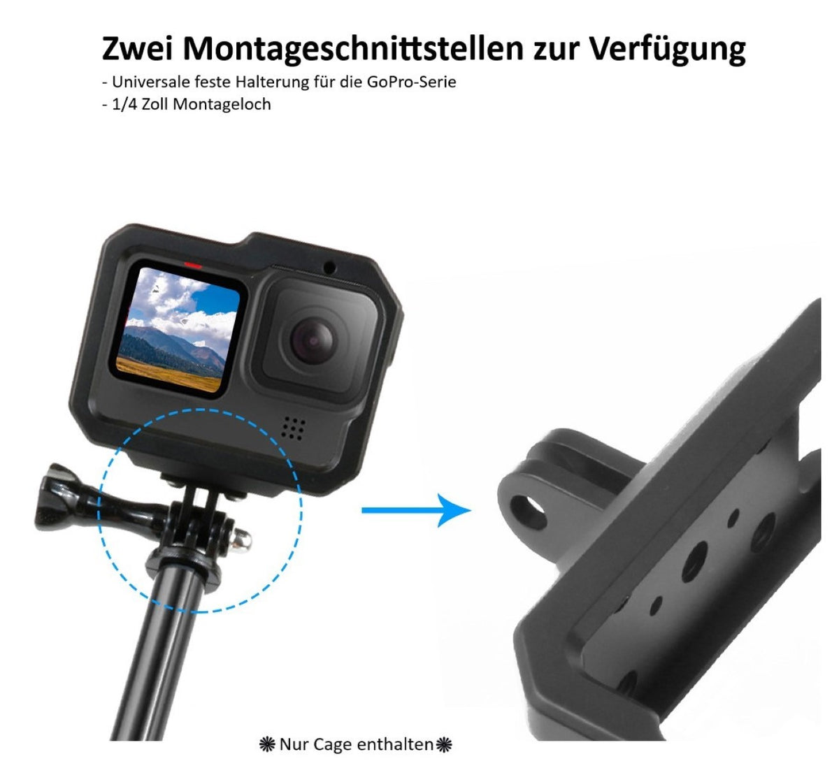 Schutzgehäuse Schutzrahmen Cage Passend für GoPro Hero 9 10 & 11 2 Hot-Shoe-Anschlüsse Schieberahmen Aluminium
