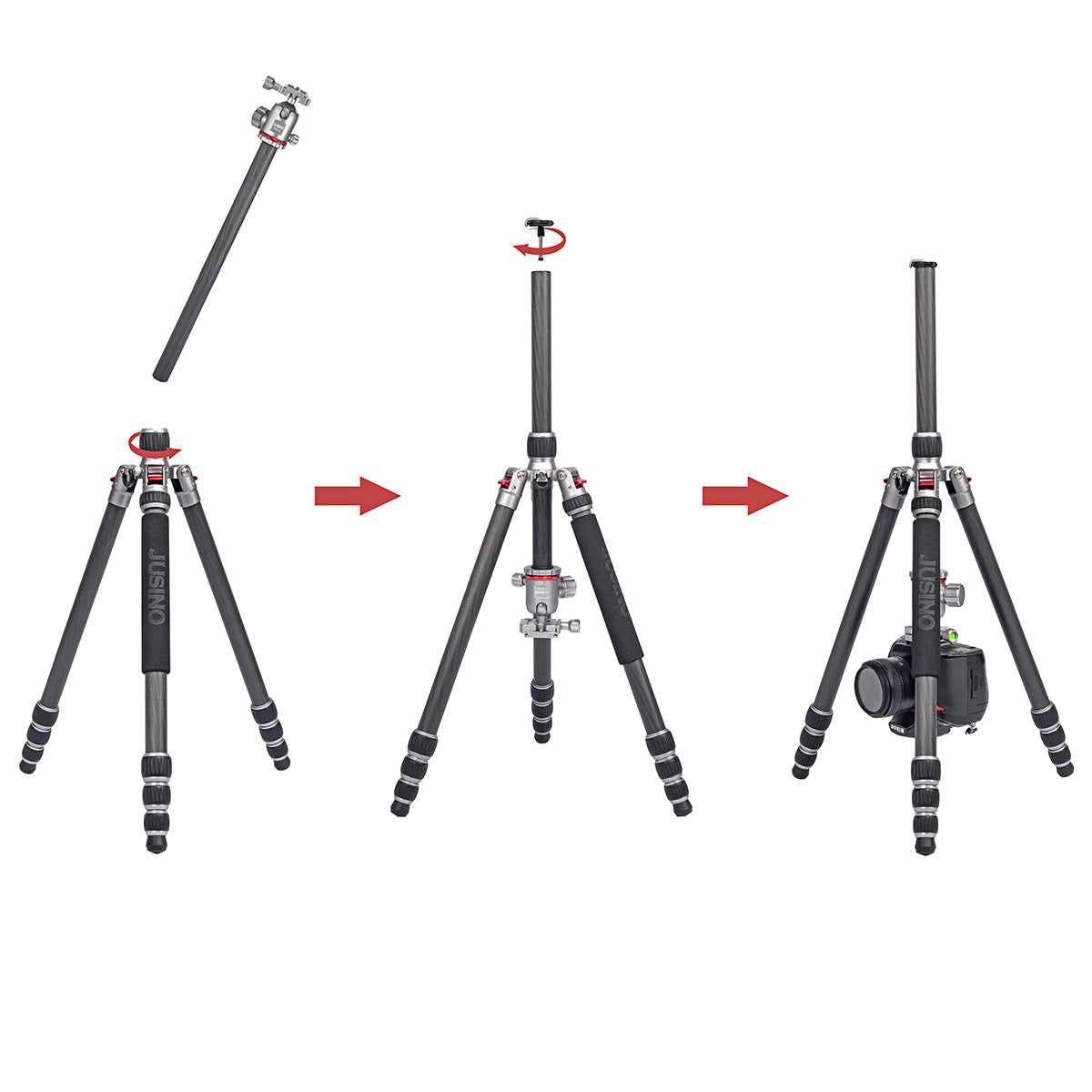 JUSINO Leichtes Karbon Tripod Monopod mit Kugelkopf bis 160cm 12kg FGS-30 TK-254C