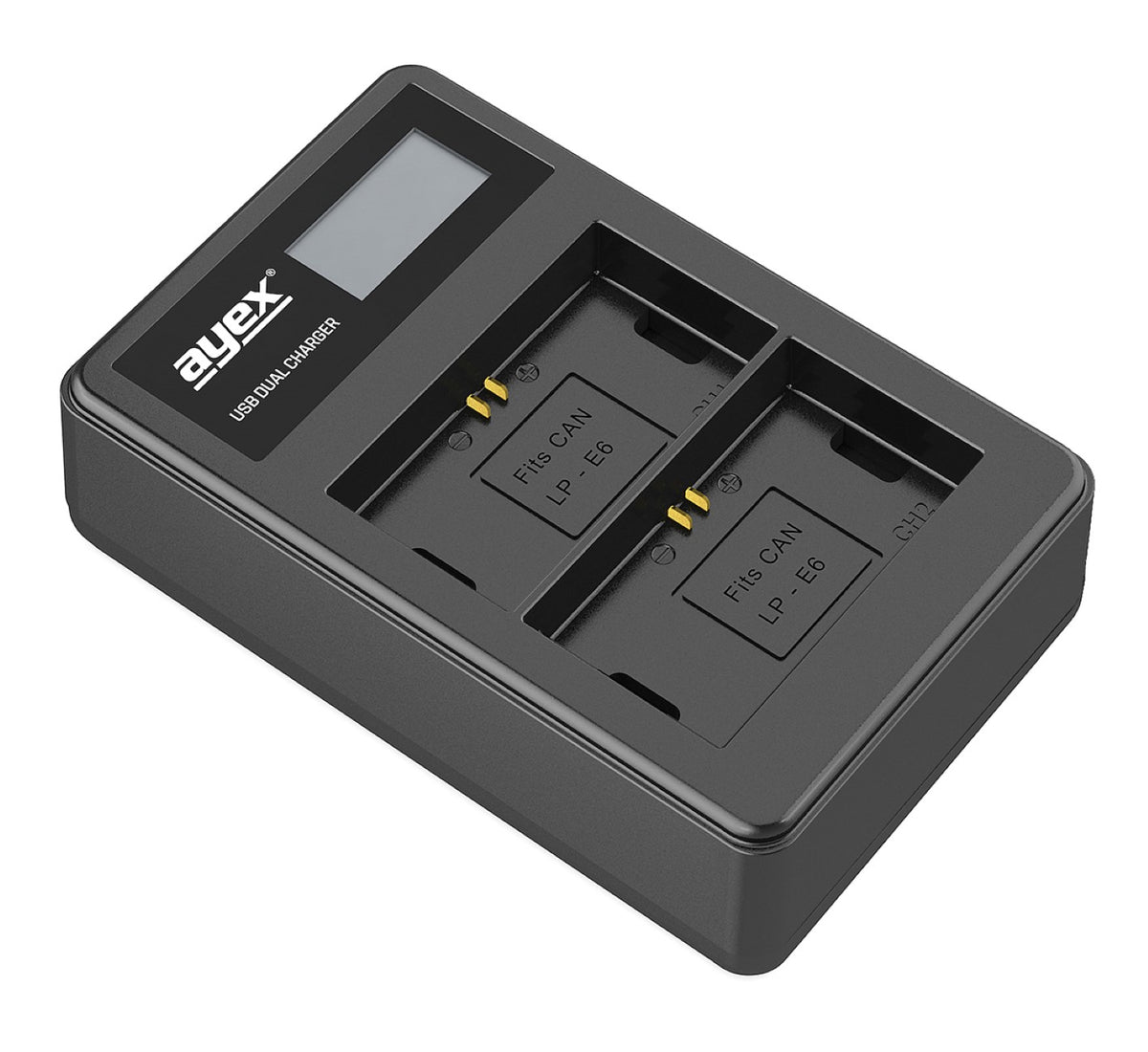 USB Dual Ladegerät für Canon LP-E6 N NH Akkus beleuchtetes Display Ladestandanzeige