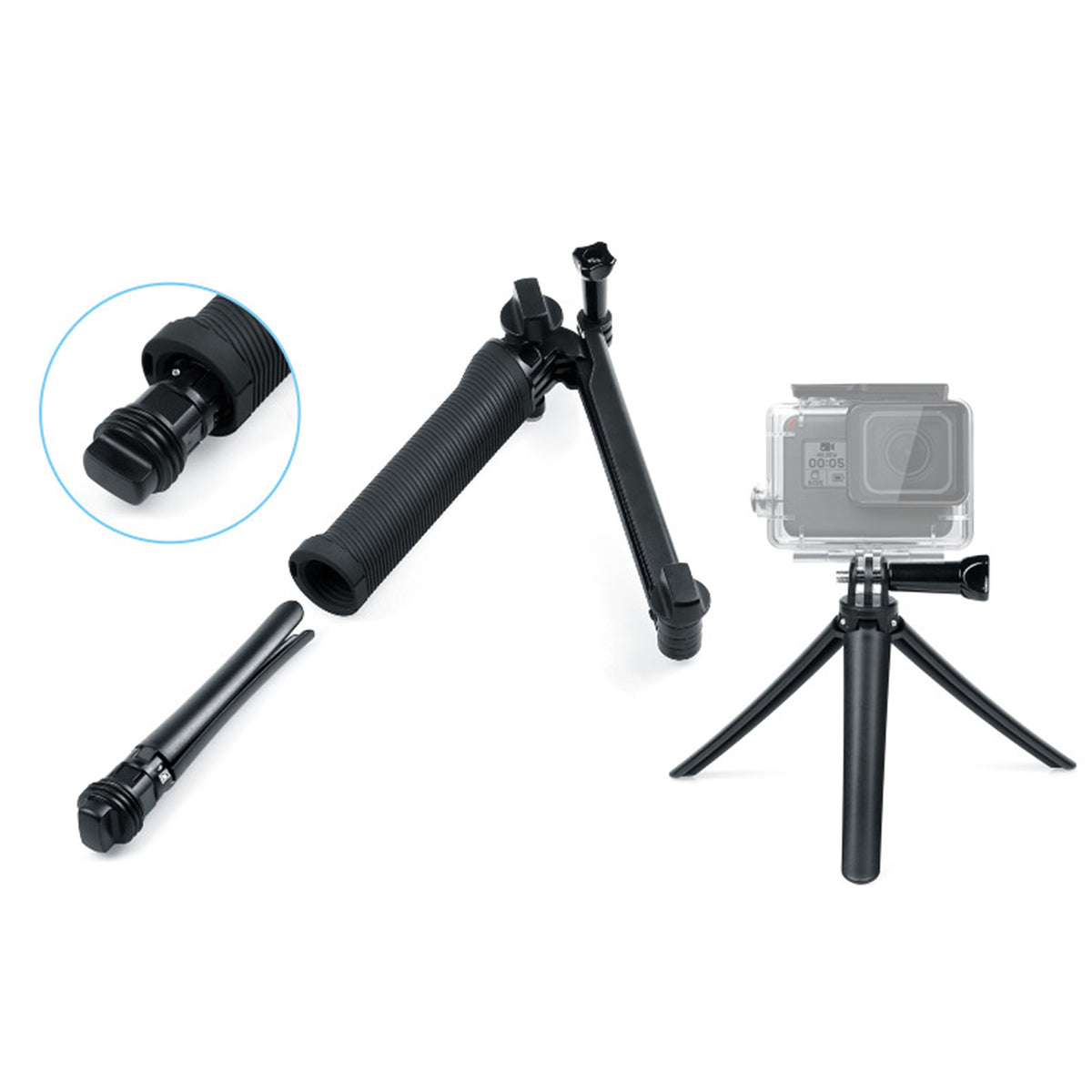Selfie Stick Monopod mit Stativständer für GoPro & DJI Actionkameras dynamische Aufnahmen