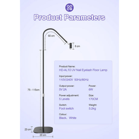 UV-Lash-Lampe Beauty Light 360° Touch-Dimmung 5 Lichtstufen Fußschalter Brille