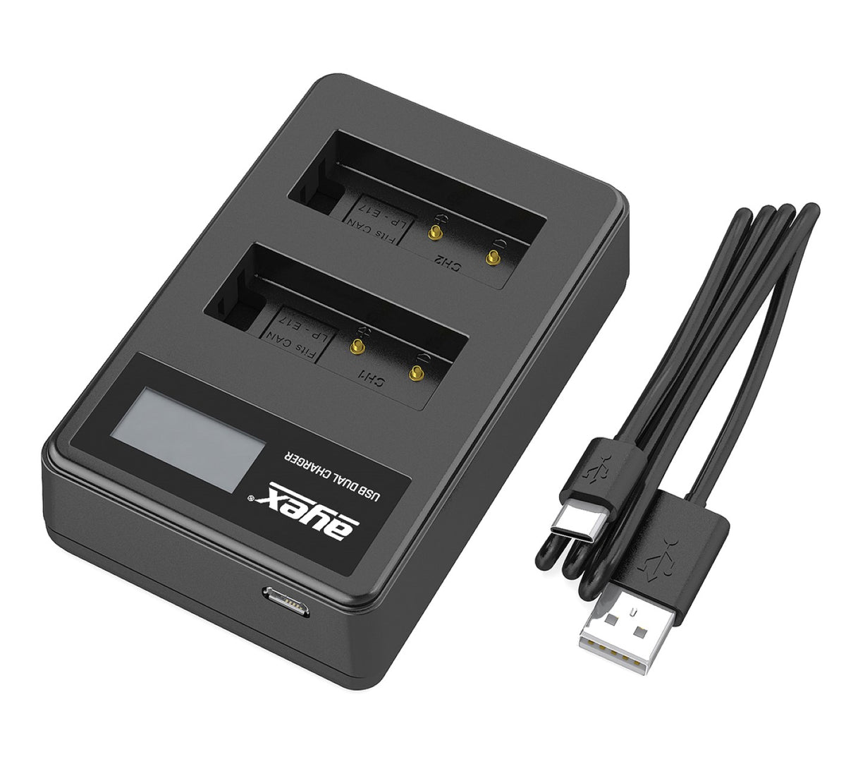USB Dual Ladegerät für Canon LP-E17 Akkus beleuchtetes Display Ladestandanzeige