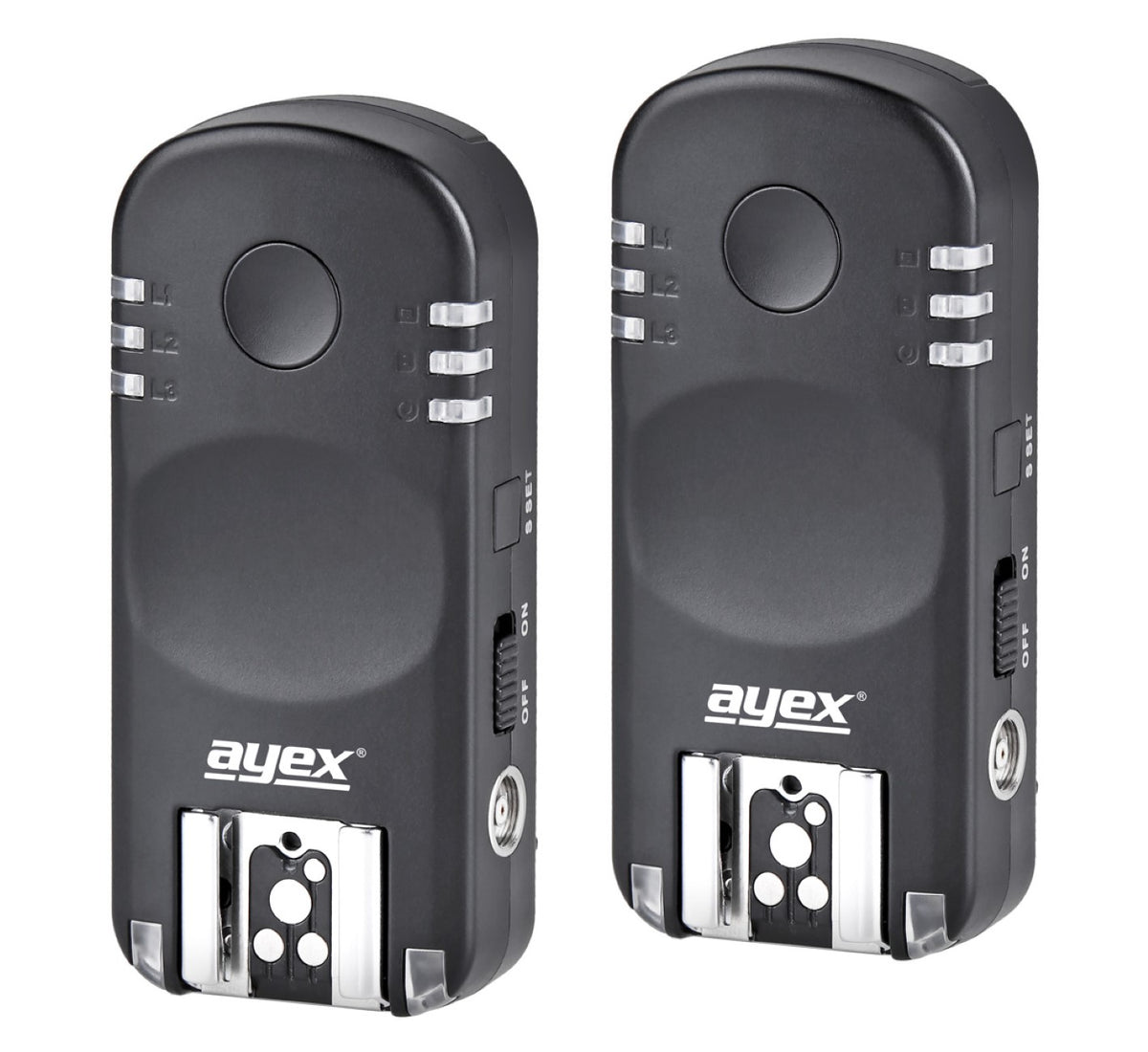 ayex Funk Blitzauslöser und Kamera-Fernauslöser für Canon EOS und Powershot, Blitz- & Kameraauslöser Set mit 2 Transceivern AX-BA1