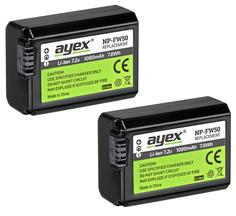 ayex Power Set mit 2x NP-FW50 Akku für Sony + 1x USB Dual Ladegerät