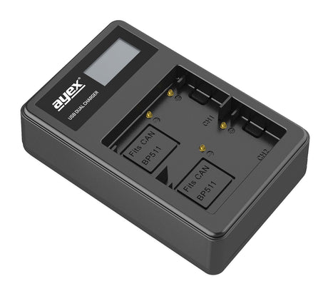USB Dual Ladegerät für Canon BP-511A Akkus beleuchtetes Display Ladestandanzeige