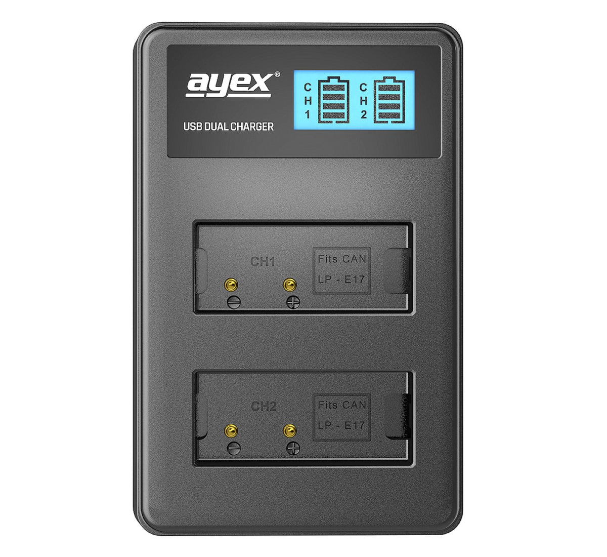 USB Dual Ladegerät für Canon LP-E17 Akkus beleuchtetes Display Ladestandanzeige