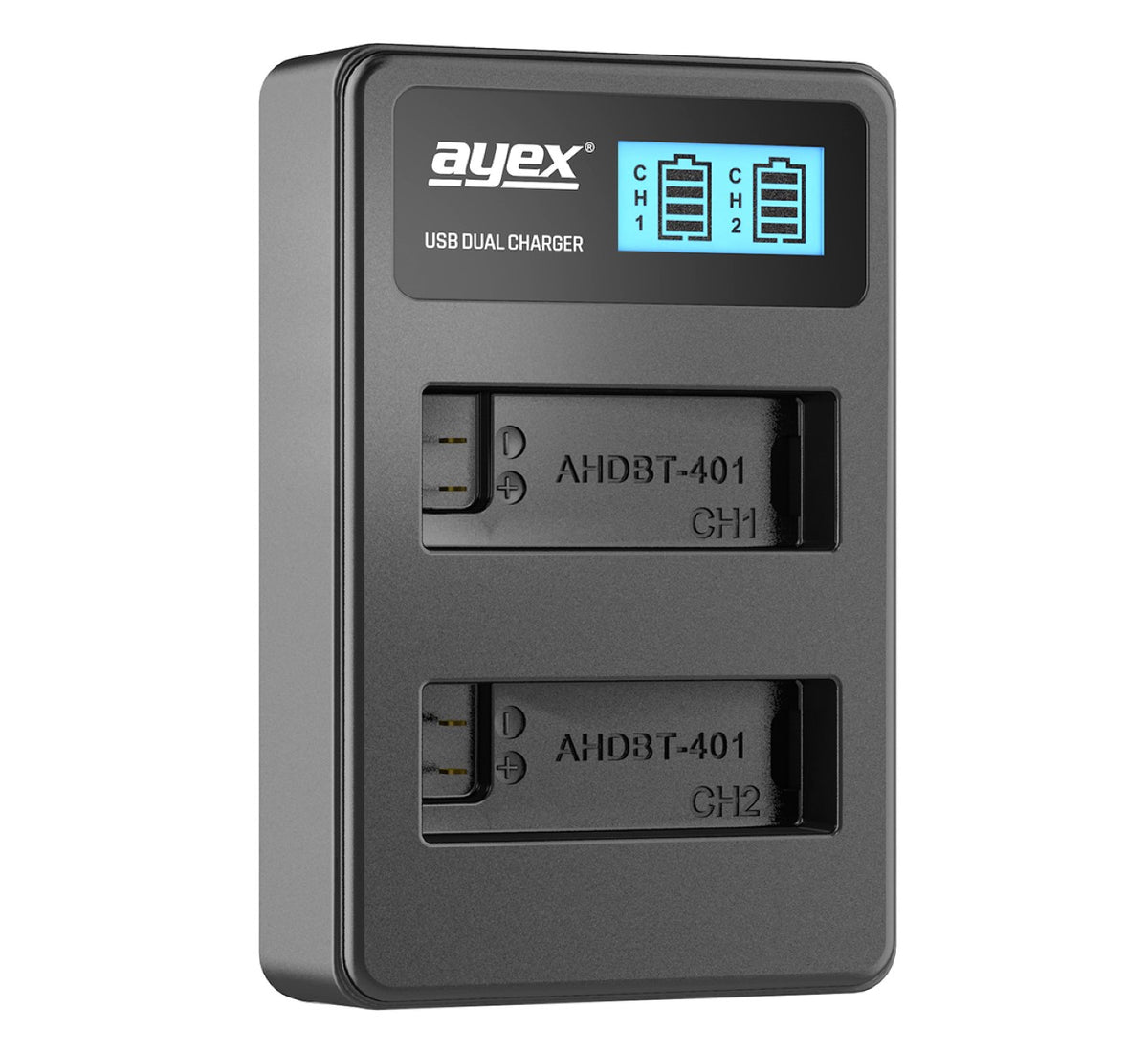 USB Dual Ladegerät für GoPro AHDBT-401 Akkus Hero 4 beleuchtetes Display Ladestandanzeige