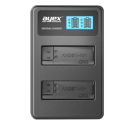 USB Dual Ladegerät für GoPro AHDBT-401 Akkus Hero 4 beleuchtetes Display Ladestandanzeige