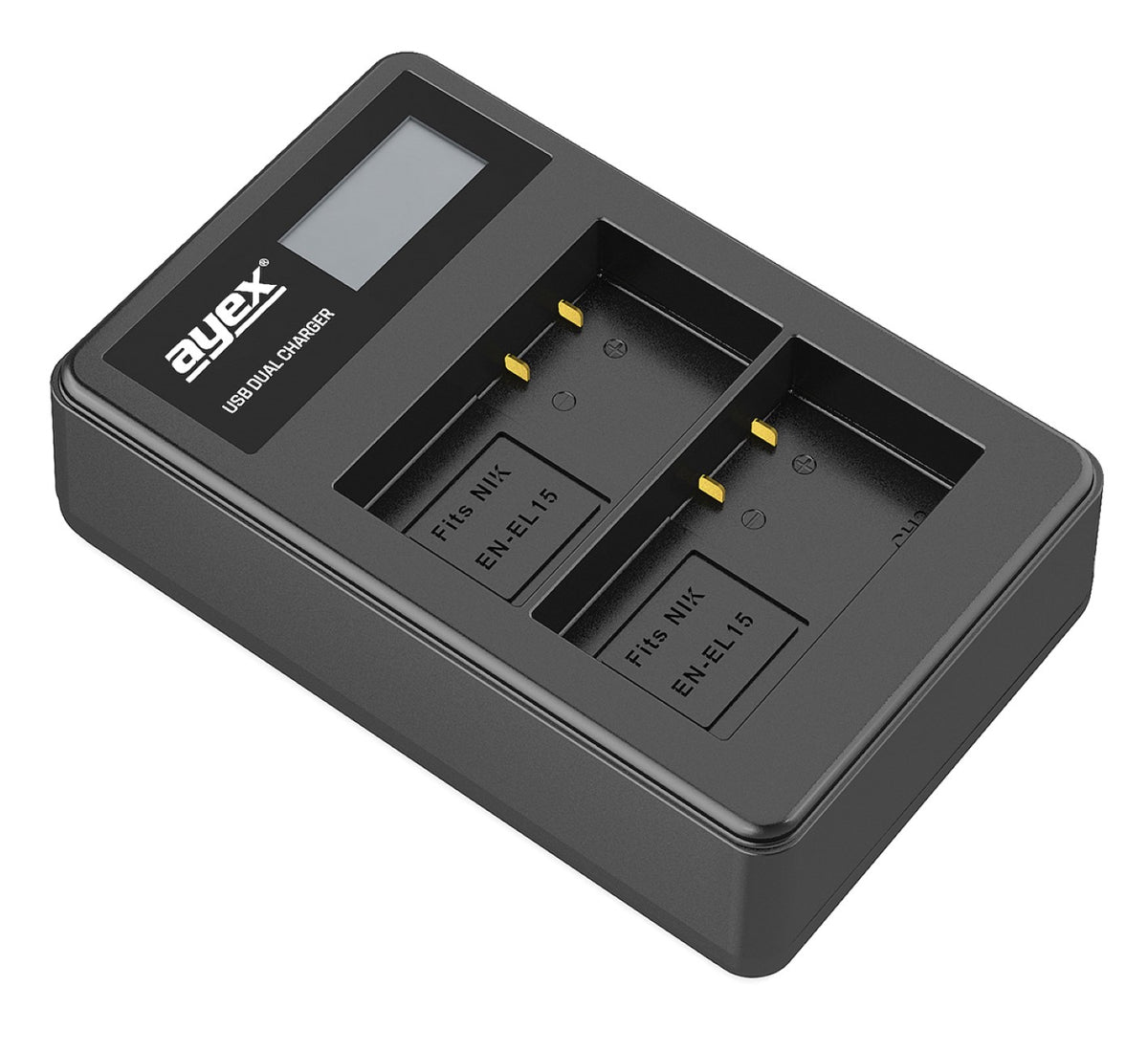 USB Dual Ladegerät für Nikon EN-EL15 beleuchtetes Display Ladestandanzeige