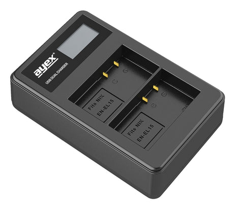 USB Dual Ladegerät für Nikon EN-EL15 beleuchtetes Display Ladestandanzeige