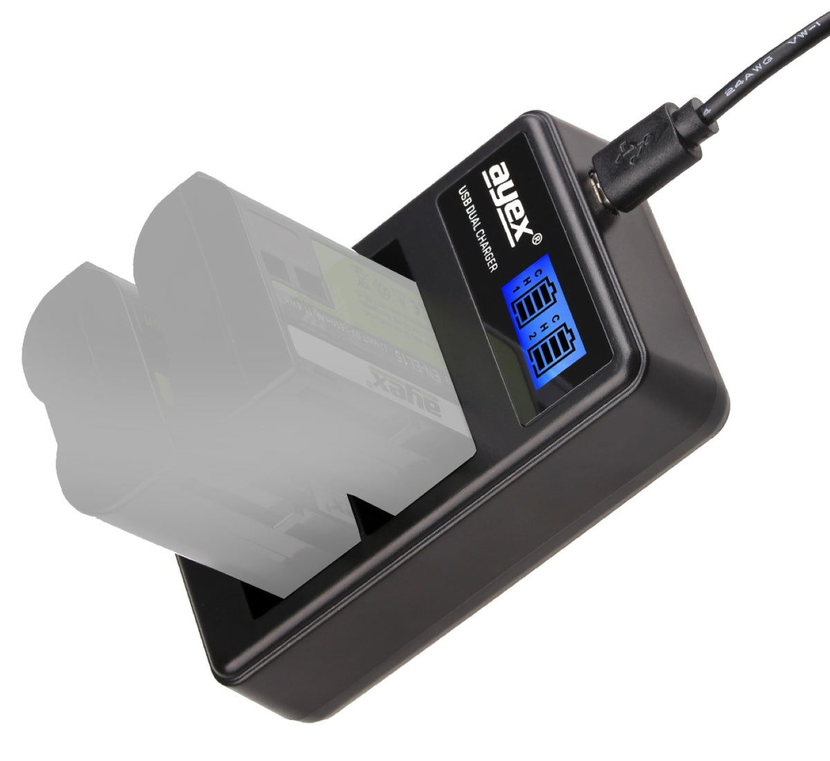 USB Dual Ladegerät für Olympus BLH-1 Akkus beleuchtetes Display Ladestandanzeige