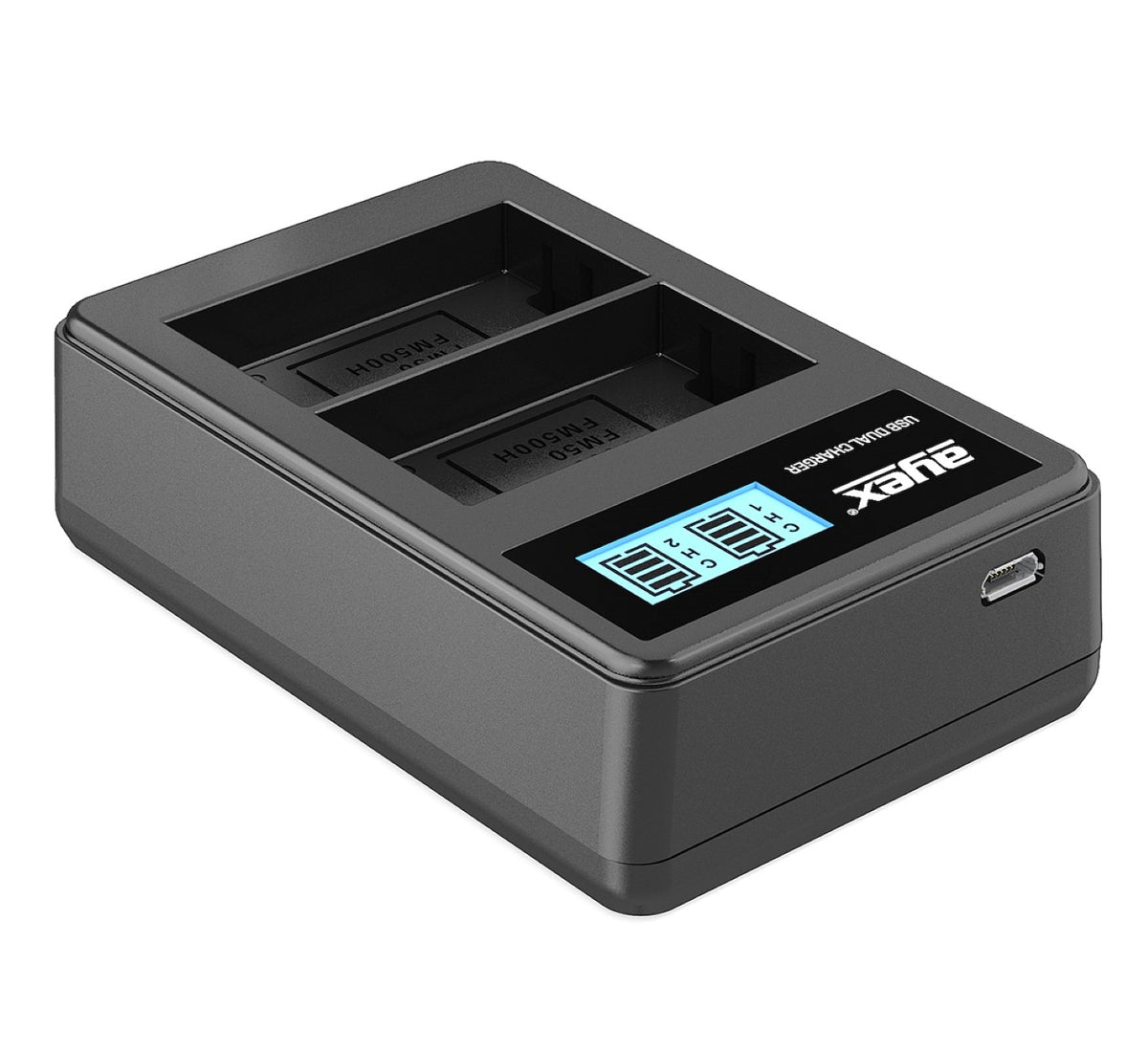 USB Dual Ladegerät für Sony NP-F550 NP-FM550H NP-FM50 Akkus beleuchtetes Display Ladestandanzeige