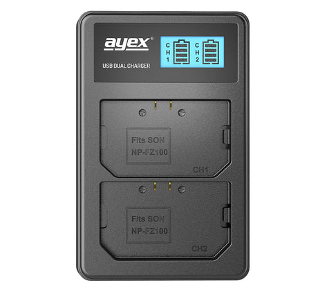 USB Dual Ladegerät für Sony NP-FZ100 Akkus beleuchtetes Display Ladestandanzeige