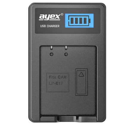 USB Ladegerät für Canon LP-E17 Akkus beleuchtetes Display Ladestandanzeige