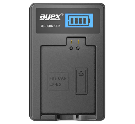 USB Ladegerät für Canon LP-E5 Akkus beleuchtetes Display Ladestandanzeige