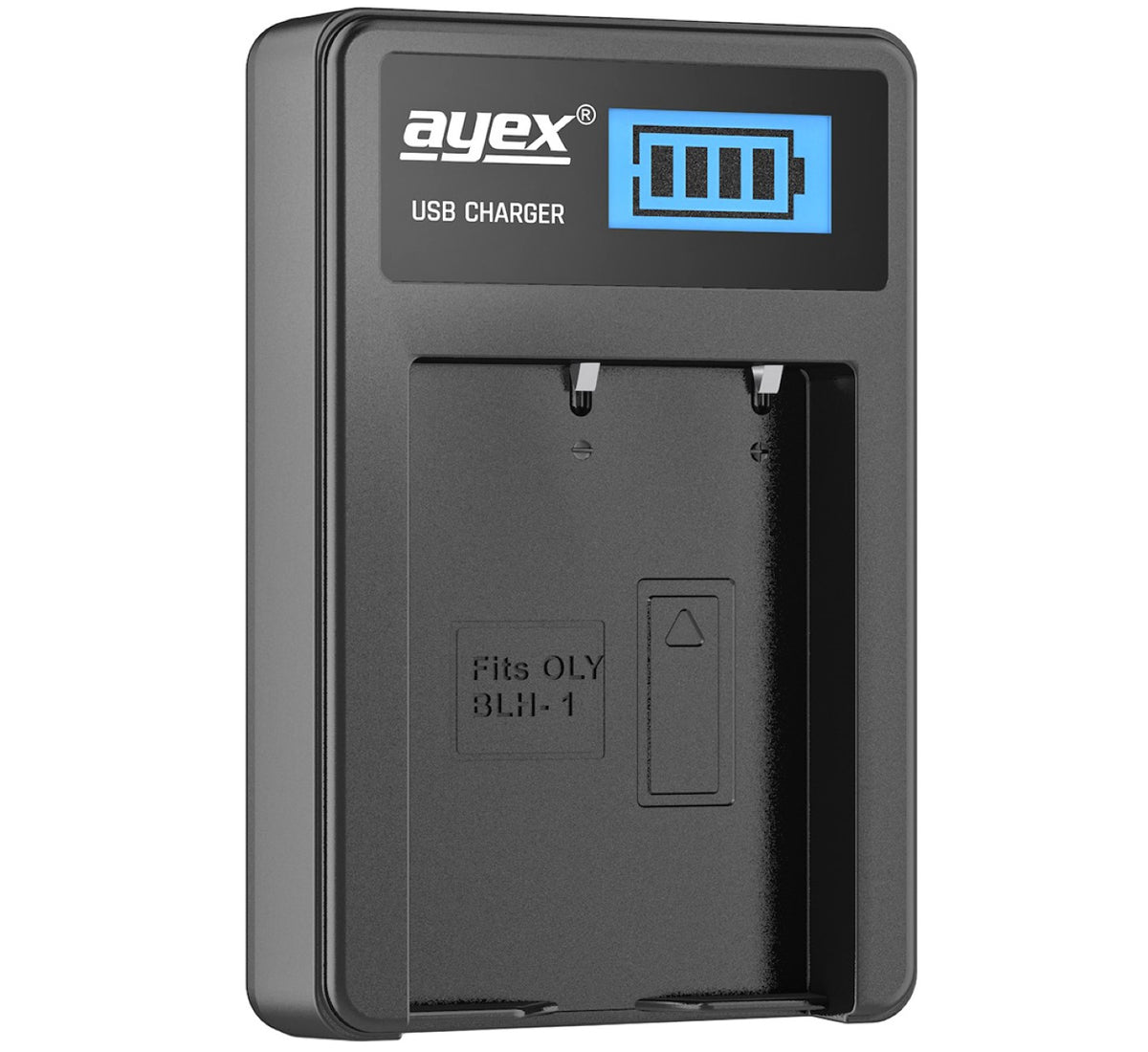 USB Ladegerät für Olympus BLH1 Akkus beleuchtetes Display Ladestandanzeige