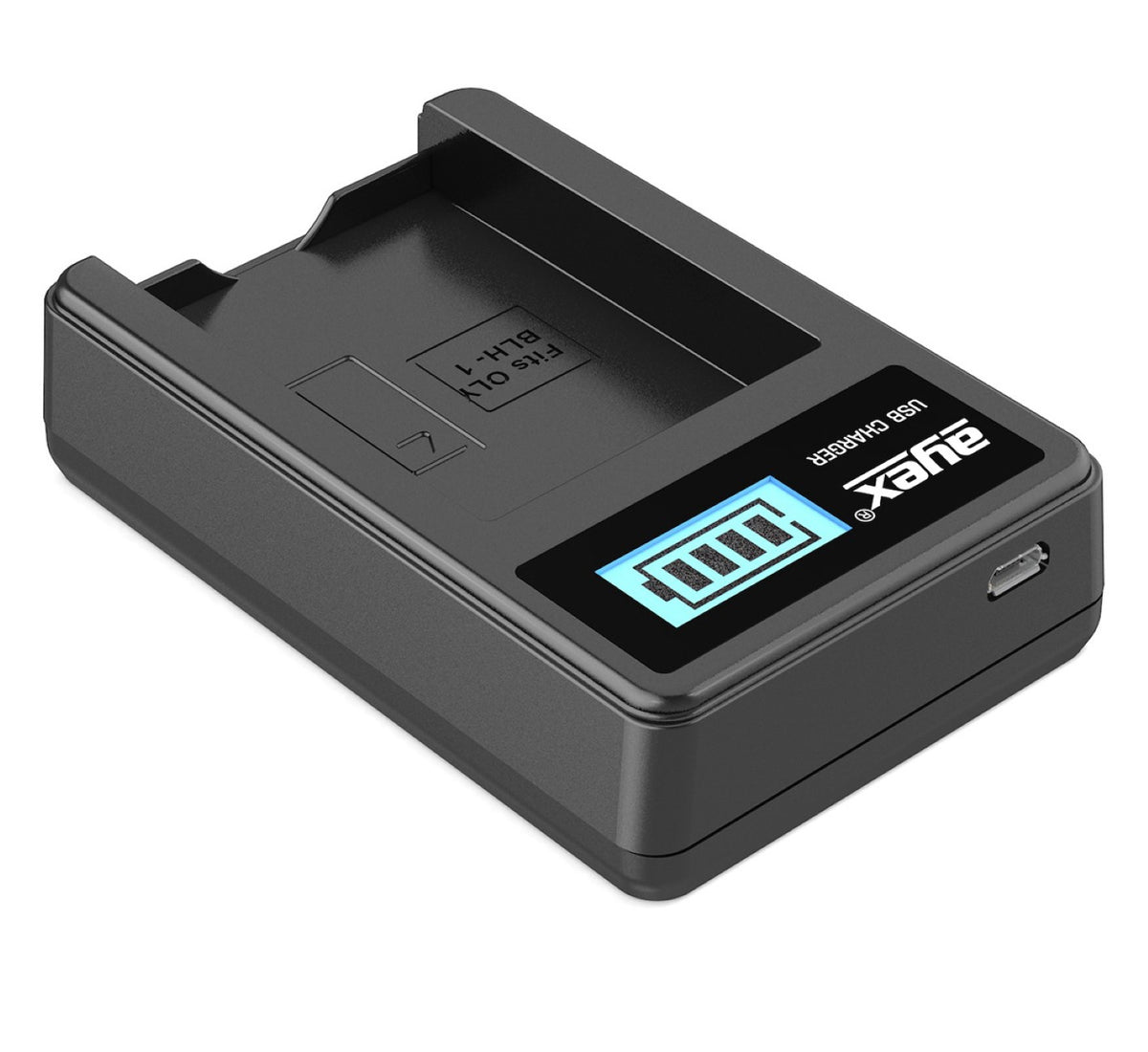 USB Ladegerät für Olympus BLH1 Akkus beleuchtetes Display Ladestandanzeige