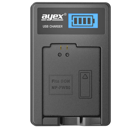 USB Ladegerät für Sony NP-FW50 Akkus beleuchtetes Display Ladestandanzeige