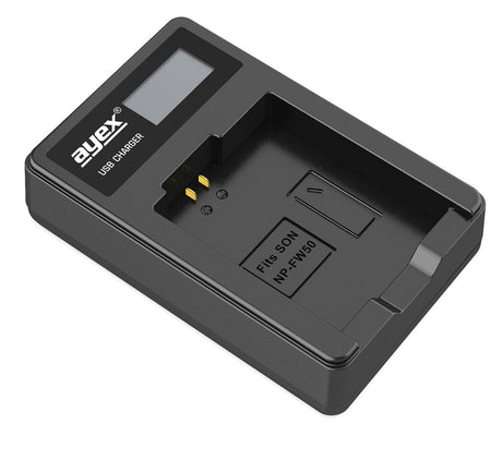 USB Ladegerät für Sony NP-FW50 Akkus beleuchtetes Display Ladestandanzeige