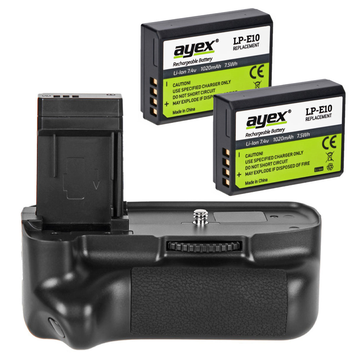 Batteriegriff Set für Canon EOS 1100D 1200D 1300D 1500D 2000D + 2x LP-E10 Akkus + Öse für Handschlaufe wie BG-E10