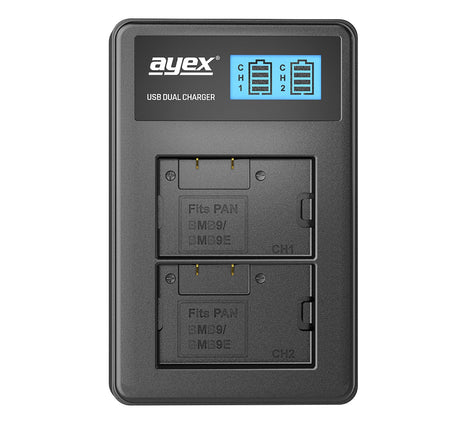 USB Dual Ladegerät für Panasonic DMW-BMB9 DMW-BMB9E Akkus beleuchtetes Display Ladestandanzeige
