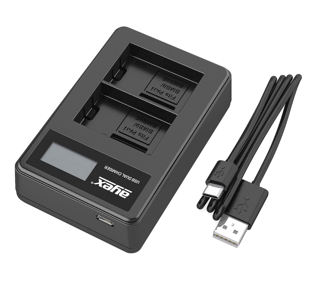 USB Dual Ladegerät für Panasonic DMW-BMB9 DMW-BMB9E Akkus beleuchtetes Display Ladestandanzeige