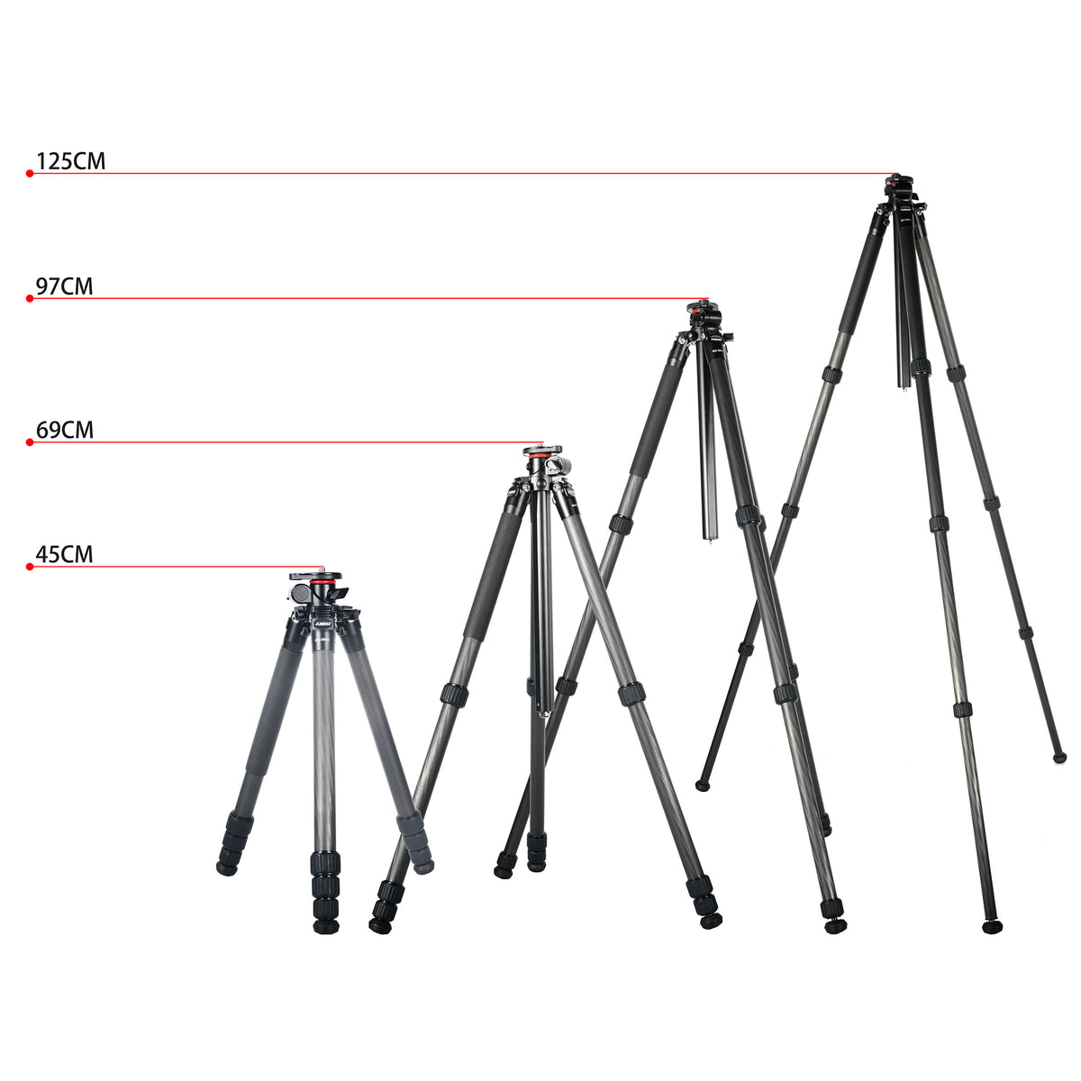 JUSINO Flexibles leichtes Karbon-Stativ + Profi Kugelkopf max. 170cm entfernbare Mittelsäule