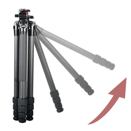 JUSINO Flexibles leichtes Karbon-Stativ + Profi Kugelkopf max. 170cm entfernbare Mittelsäule