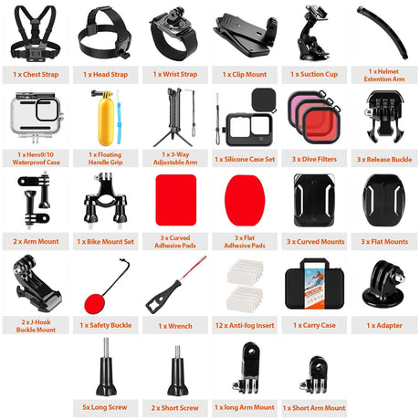 ayex GoPro Accessory Kit All-in-One Lösung für Ihre Abenteuer (Hero 11 10 & 9)