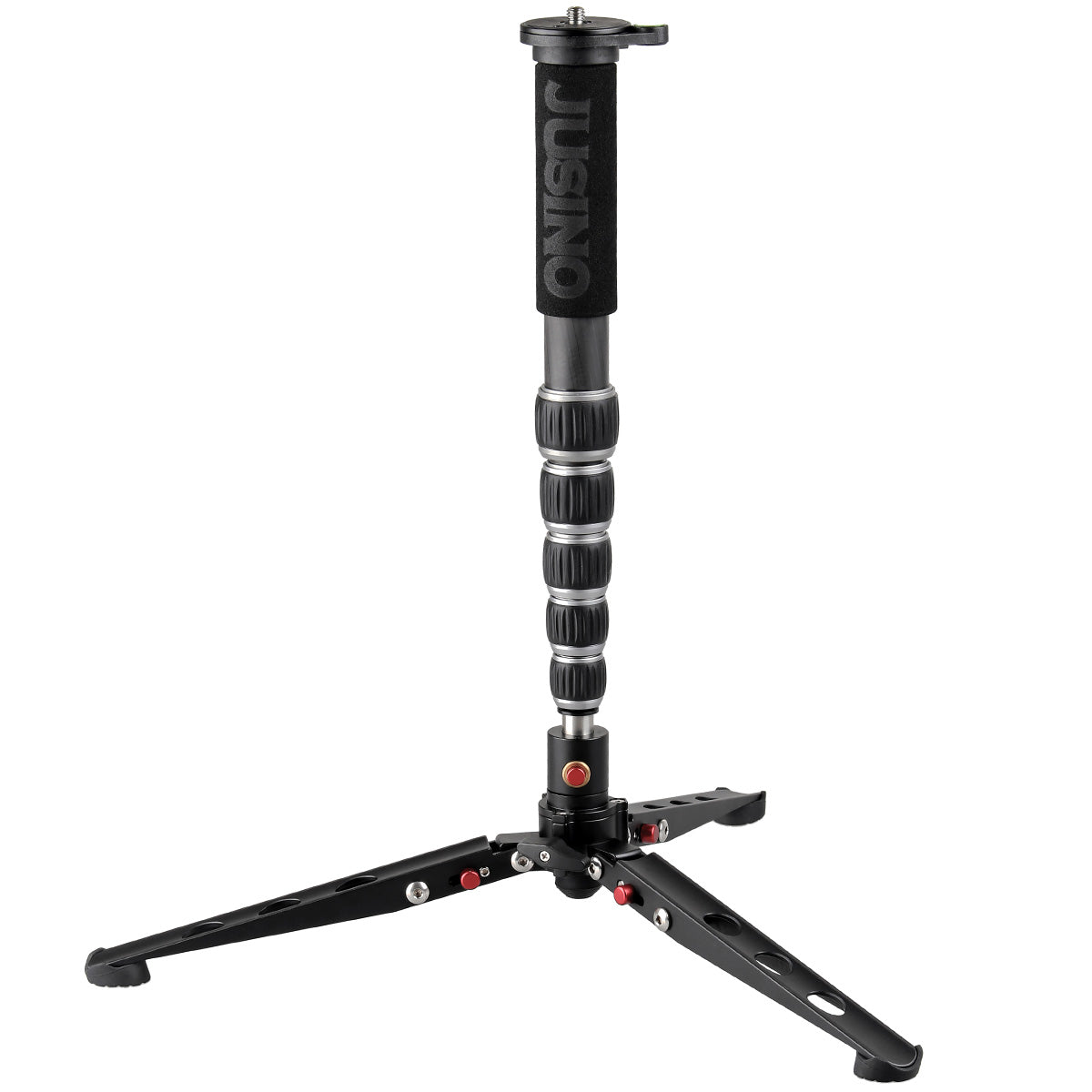 JUSINO Leichtes Karbon-Monopod bis 140cm/18kg ausklappbare Standspinne Kugelgelenk Tischstativ-Funktion