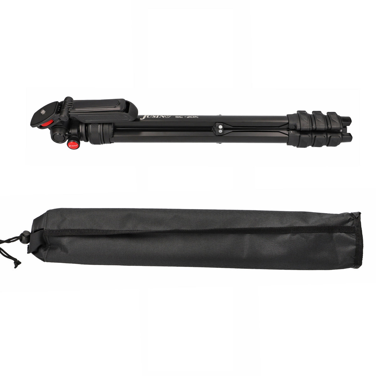 JUSINO leichtes Traveller Stativ 4 Segmente bis 139cm Aluminium 2,5kg belastbar