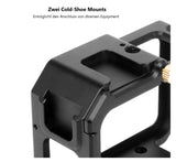 Schutzgehäuse Schutzrahmen Cage Passend für GoPro Hero 9 10 & 11 2 Hot-Shoe-Anschlüsse Schieberahmen Aluminium