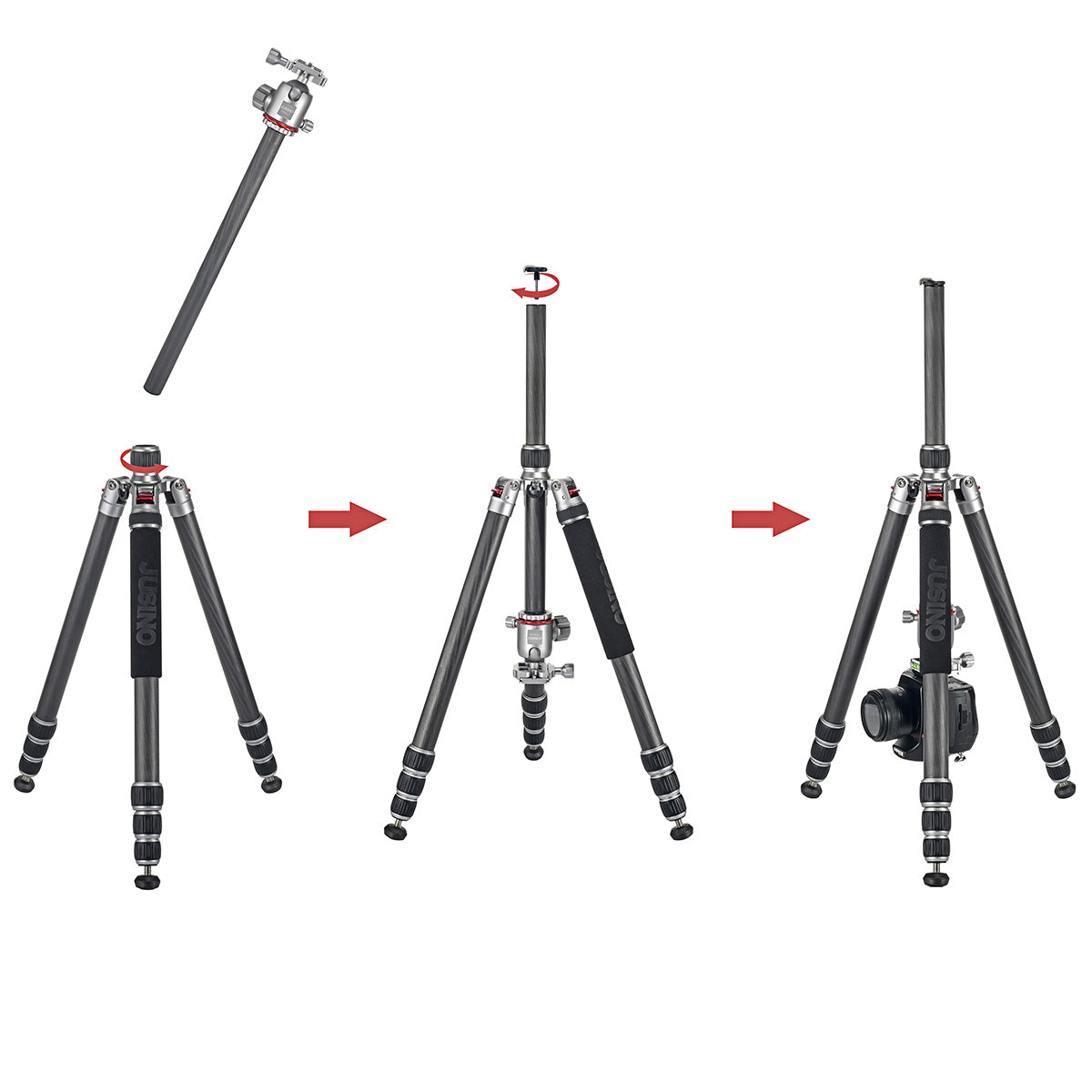 JUSINO Karbon Traveller Tripod mit Kugelkopf Monopod-Funktion bis 171,5cm 15kg TK-284C FGS-36