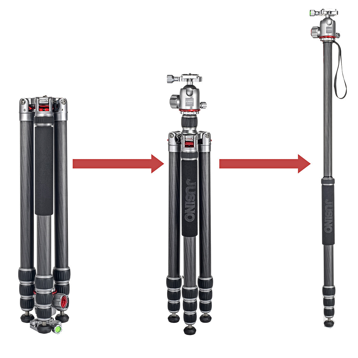 JUSINO Profi Traveller Karbon-Stativ Monopodfunktion bis 182cm 18kg + Kugelkopf FGS-41 TK-324C