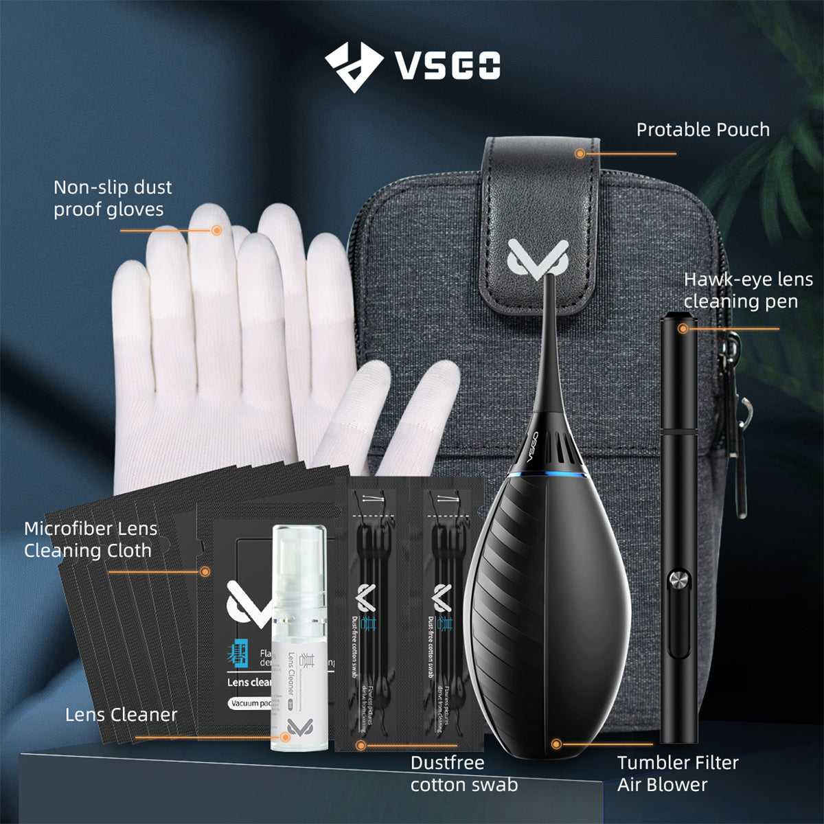 VSGO Professionelles Kamera-Reinigungsset mit Tasche Blasebalg Reinigungsstift & Spray VS-A3E